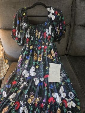 Dressed In LALA Black Butterfly & Floral Smocked Dress